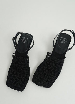 Vintage Weave Hollow-out Square Toe High Heels