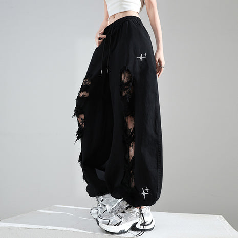 Ripped Lace Stitching Wide-Leg Casual Pants