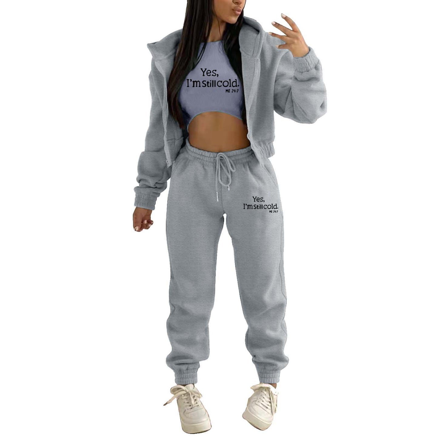 Top, Hooded Jacket & Pants 3 Pieces Suit