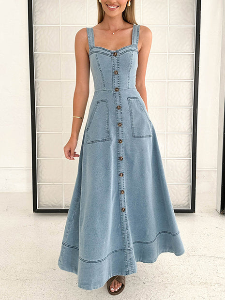 Denim Backless High Waist Dress