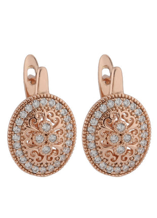 Zircon Earrings Rose Gold Hollow Leaves Ear Clip