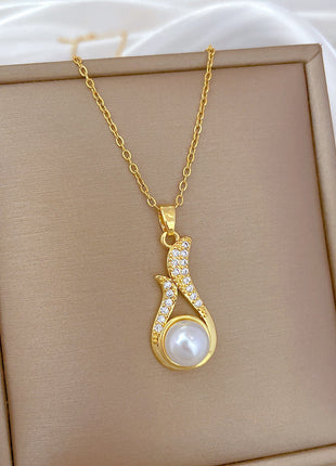 Luxury Full Diamond Pearl Necklace & Earrings Suite