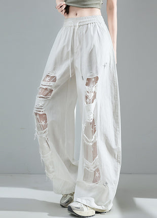 Ripped Lace Stitching Wide-Leg Casual Pants