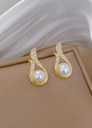 Luxury Full Diamond Pearl Necklace & Earrings Suite