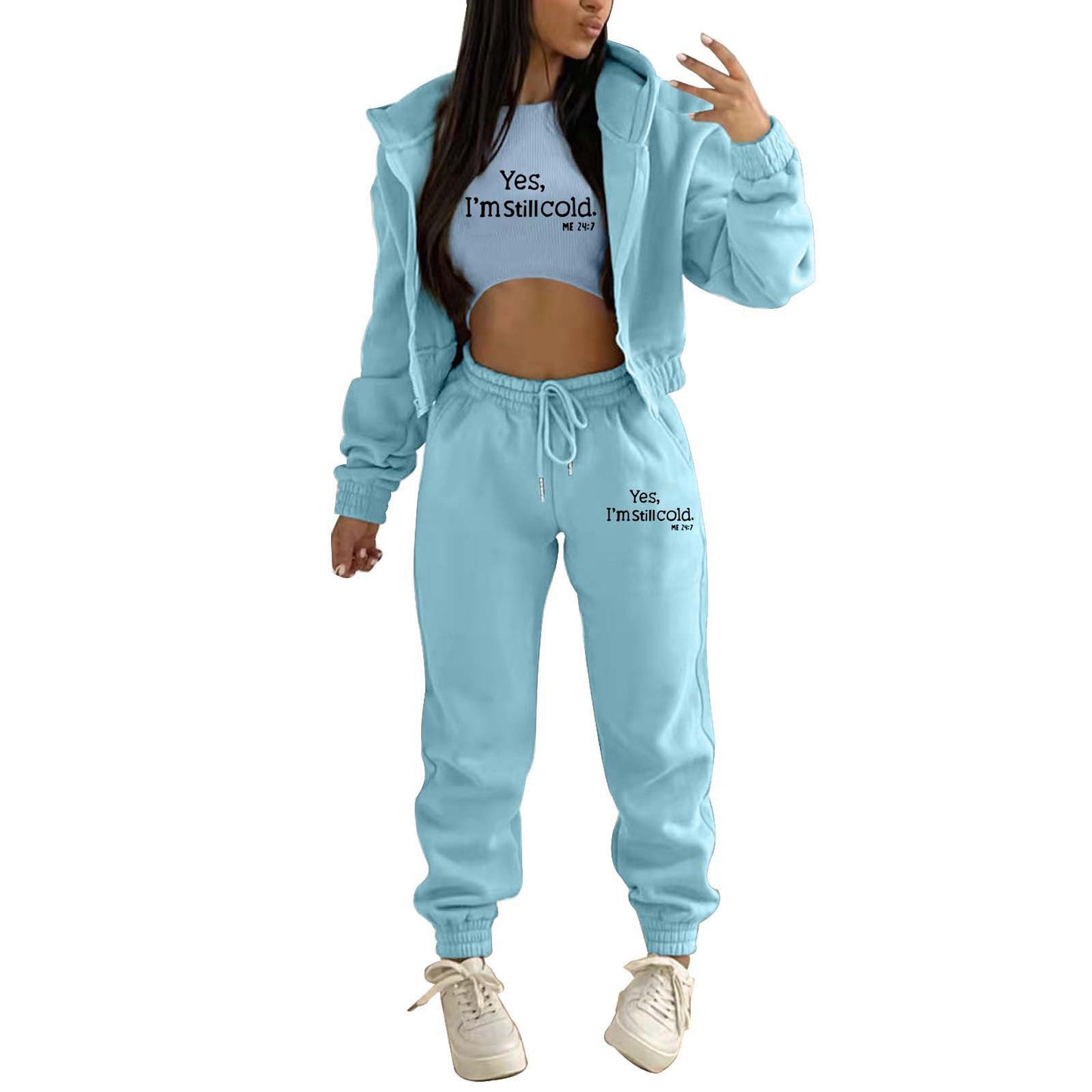 Top, Hooded Jacket & Pants 3 Pieces Suit