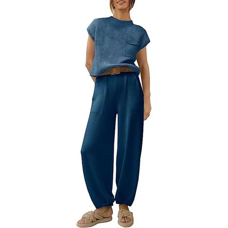 Solid Color New Pocket Design Ankle-tied Two-piece Set