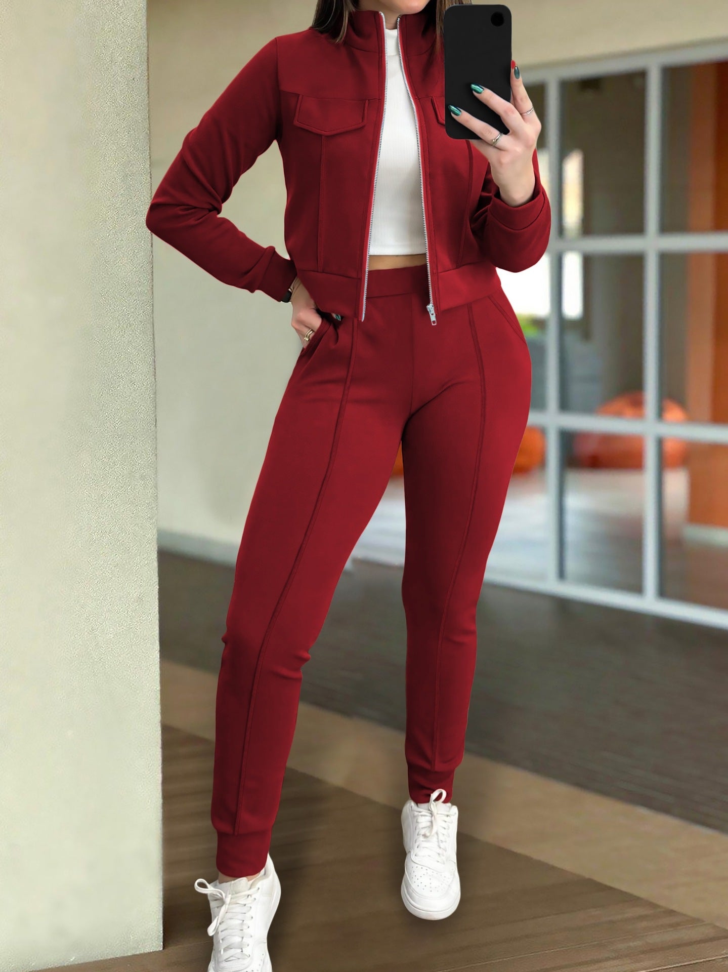 Casual Long Sleeve Coat and Pants Two-piece Set
