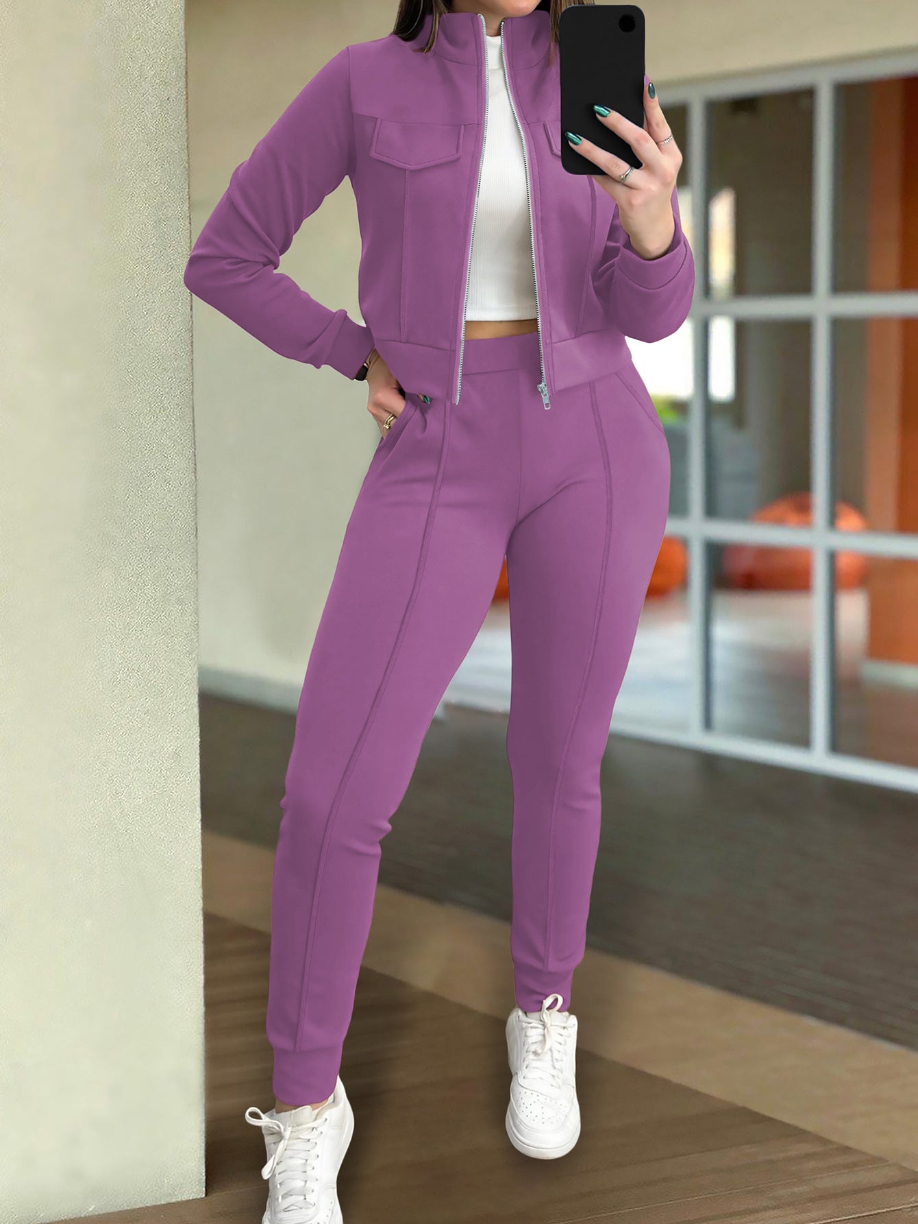 Casual Long Sleeve Coat and Pants Two-piece Set