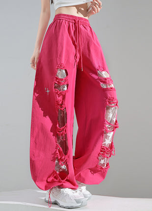 Ripped Lace Stitching Wide-Leg Casual Pants