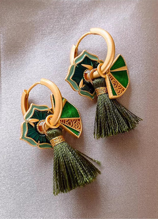 Ethnic Style Flower Fan-shaped Tassel Earrings