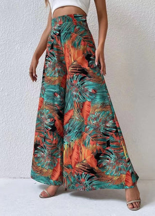Fashionable Chiffon Floral Wide-leg Pants