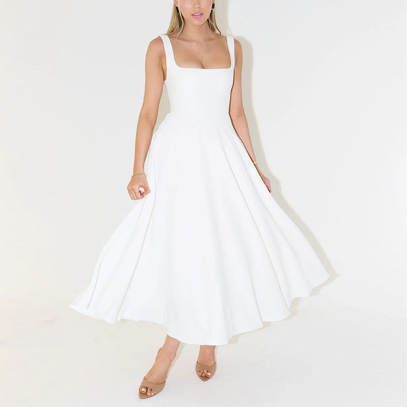 Simple Shoulder Strap Slim Fit Mid-length Dress