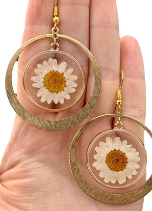 Real Embossed Gold Brass Hypoallergenic Earrings