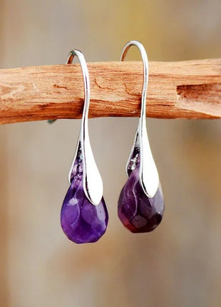 Retro Natural Coral Amethyst Cut Drop Shape Earrings