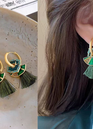 Ethnic Style Flower Fan-shaped Tassel Earrings