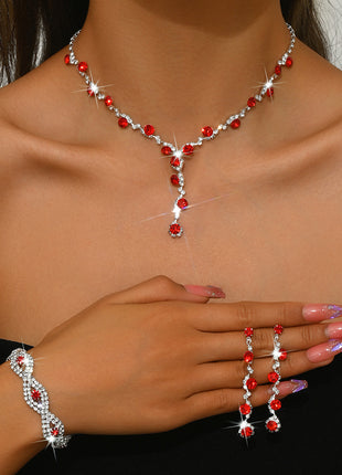 Artificial Crystal Necklace, Earrings & Bracelet Set