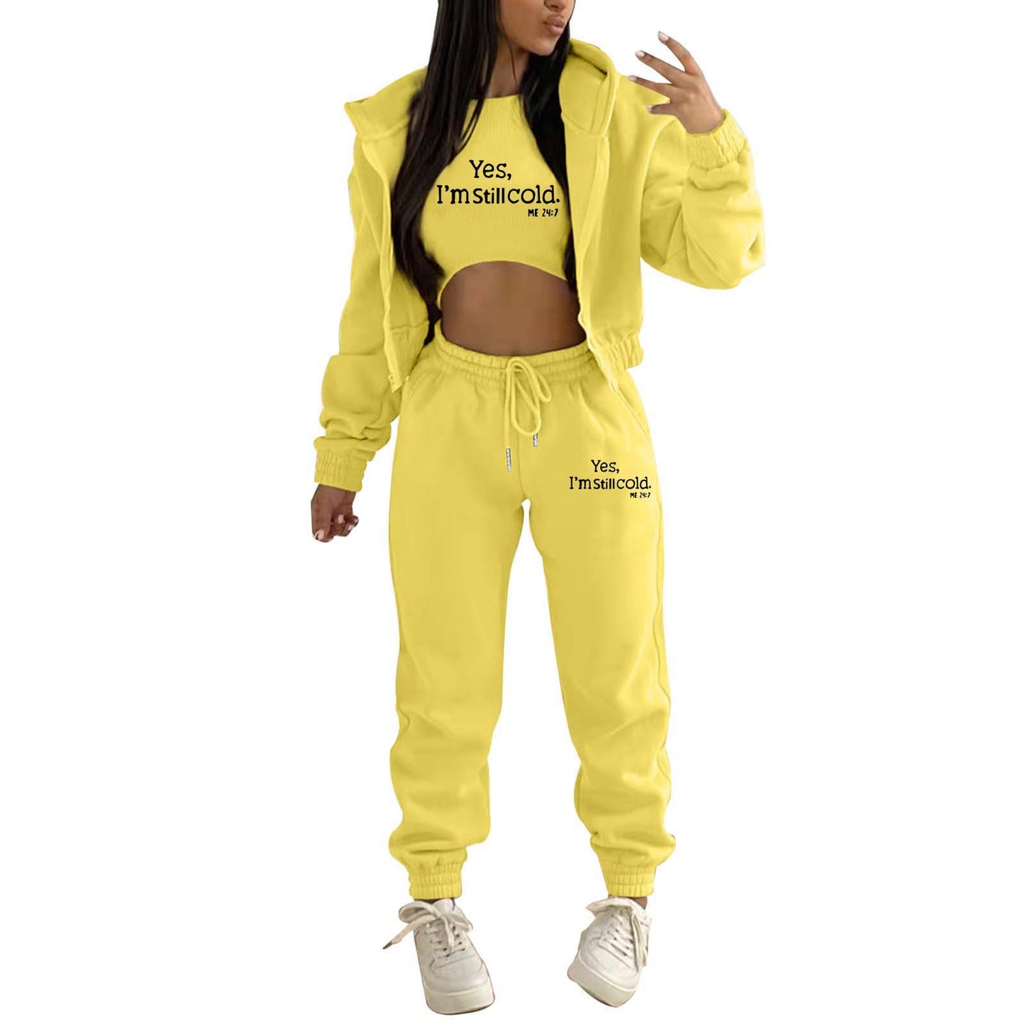 Top, Hooded Jacket & Pants 3 Pieces Suit