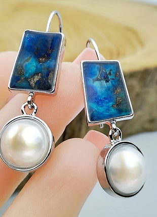 Vintage Earrings Women's Pearl Enamel