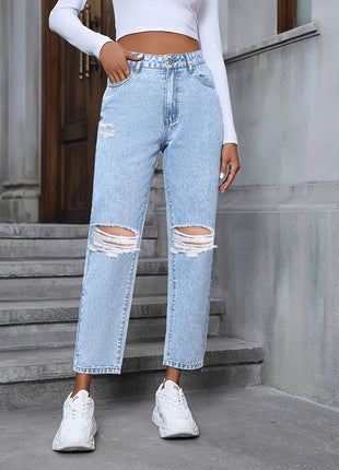 Casual Loose Straight Ripped Denim Jeans