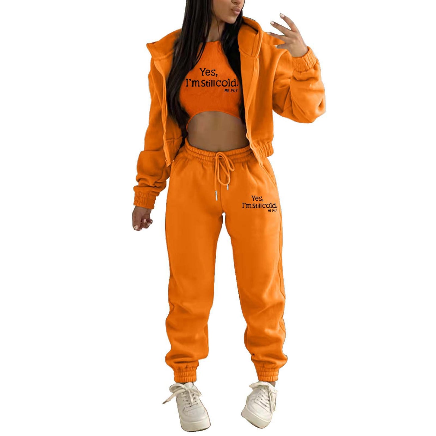 Top, Hooded Jacket & Pants 3 Pieces Suit
