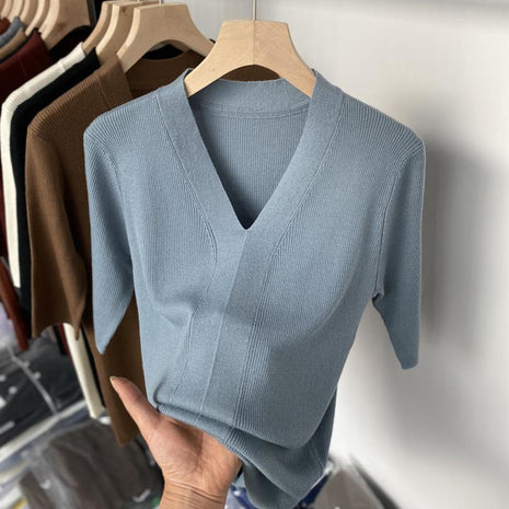 Ice Silk Slim Fit Slim Base Knitwear Short Sleeve