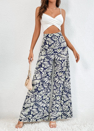 Fashionable Chiffon Floral Wide-leg Pants