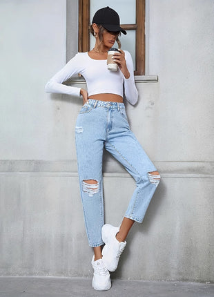 Casual Loose Straight Ripped Denim Jeans