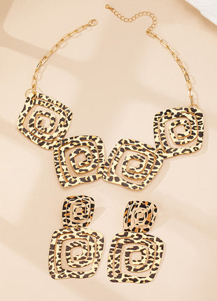 Circle Spiral Leopard Earrings & Necklace Suit