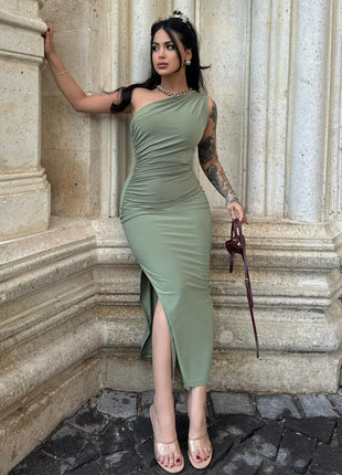 Shoulder Split Waist Fitted Sleeveless Dress
