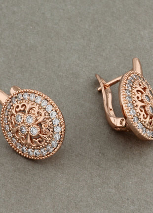 Zircon Earrings Rose Gold Hollow Leaves Ear Clip