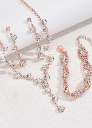 Artificial Crystal Necklace, Earrings & Bracelet Set