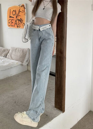 High Waist Wide Leg Flanging Waist Jeans