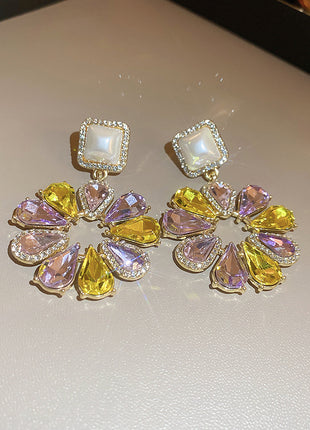 Rhinestone Pearl Flower Necklace & Earrings Combination