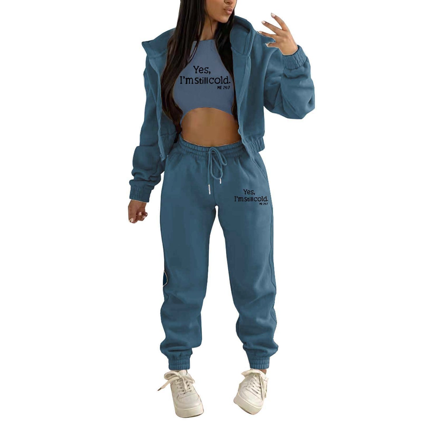 Top, Hooded Jacket & Pants 3 Pieces Suit