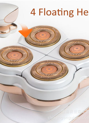 Electric shaver with four floating heads on a white background
