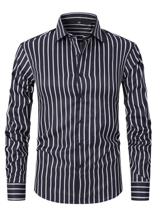 Men's Striped All-matching Ice Silk Long Sleeve Shirt