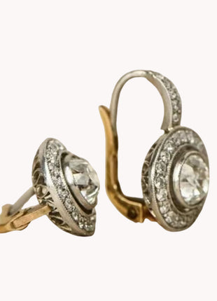 Vintage Style Rhinestone Surround Round Crystal Earrings