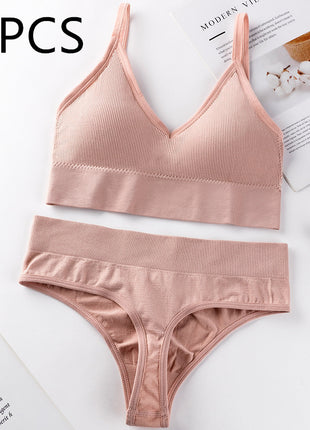 Thin French Style No Steel Ring Panties And Bra Set