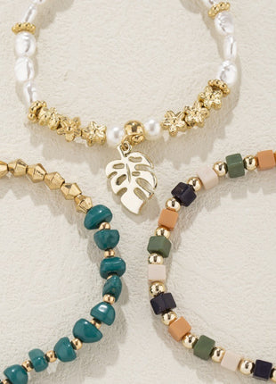 Vintage Pearl & Stone Leaf Pendant Bracelet