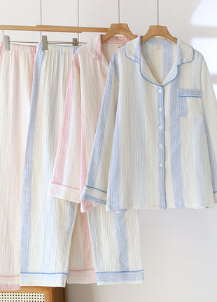 Cotton Yarn Dream Striped Home Wear Long-sleeved Trousers Pajamas