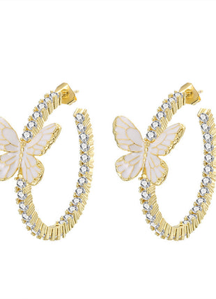 Xin White Butterfly Circle Micro Inlaid Zircon Earrings