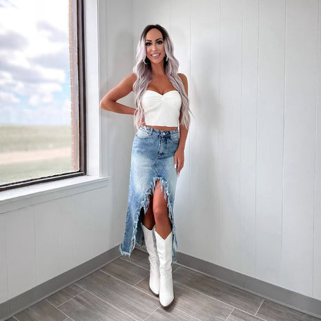 Denim High Waist Irregular Washed-out Skirt