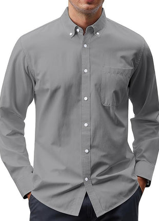 Solid Color Oxford Long Sleeve Button Shirt