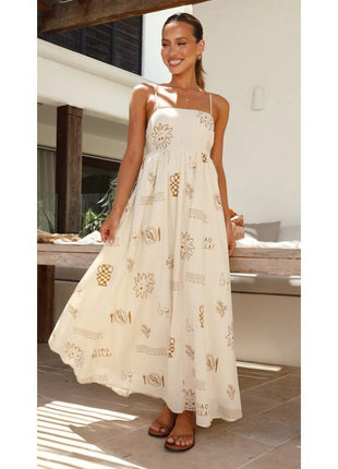 Printed Coffee Back Cutout Sling Dress