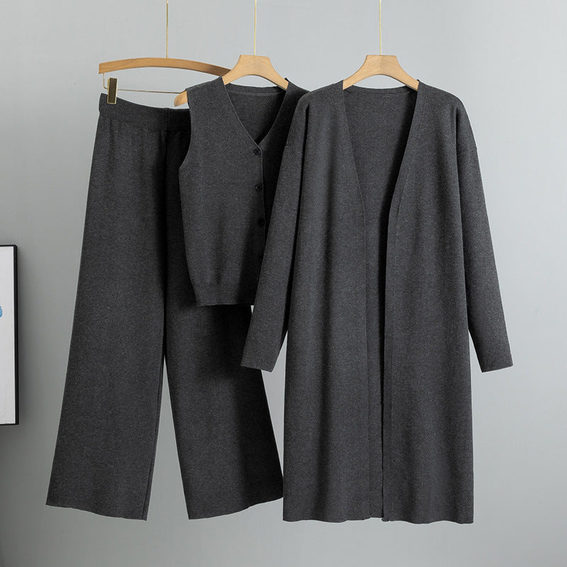 Three-piece Elegant Knitting Suit Sleeveless Vest Sweater Cardigan Pants Set