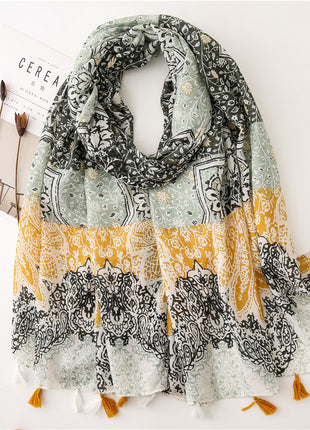 Japanese Style Artistic Cotton and Linen Scarf Bohemian Cashew