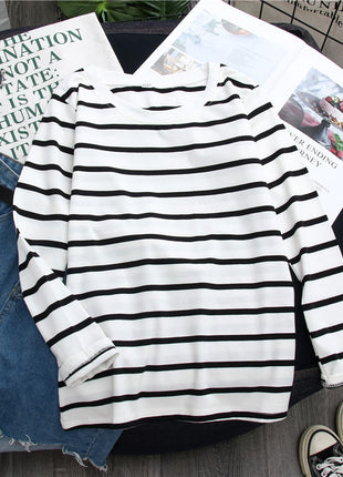 Black Striped Western Style Long-sleeved T-shirt