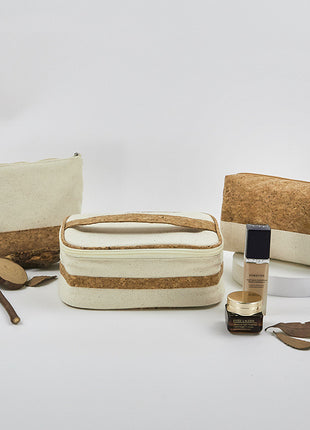 Wood Grain Travel Cotton Canvas Organizing Makeup Bag