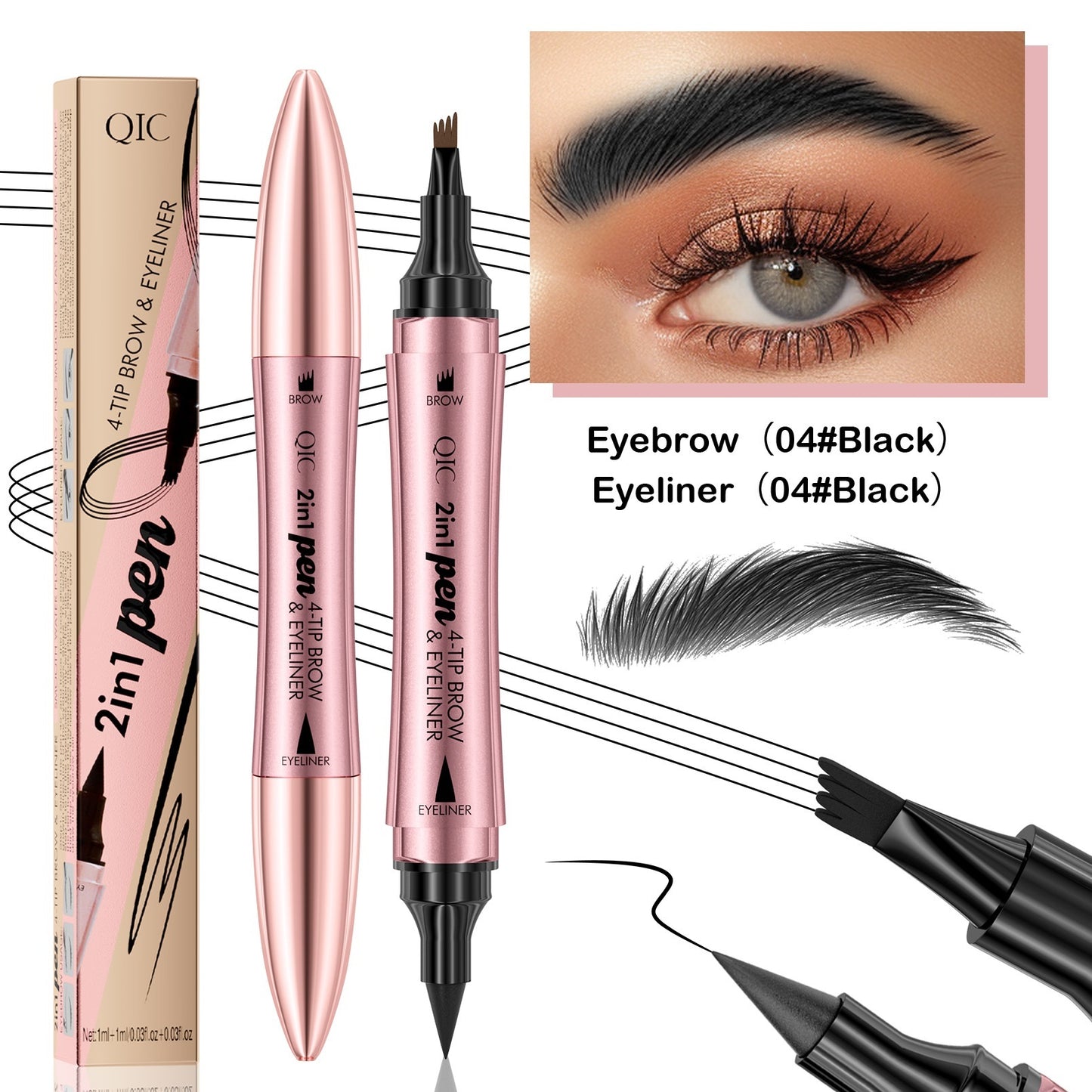 2IN1 Eyebrow & Eyeliner Double-headed 3D Micro-carved Liquid 4-fork