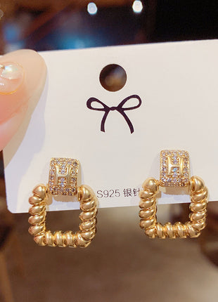 H Square Amphibole Zircon Earrings